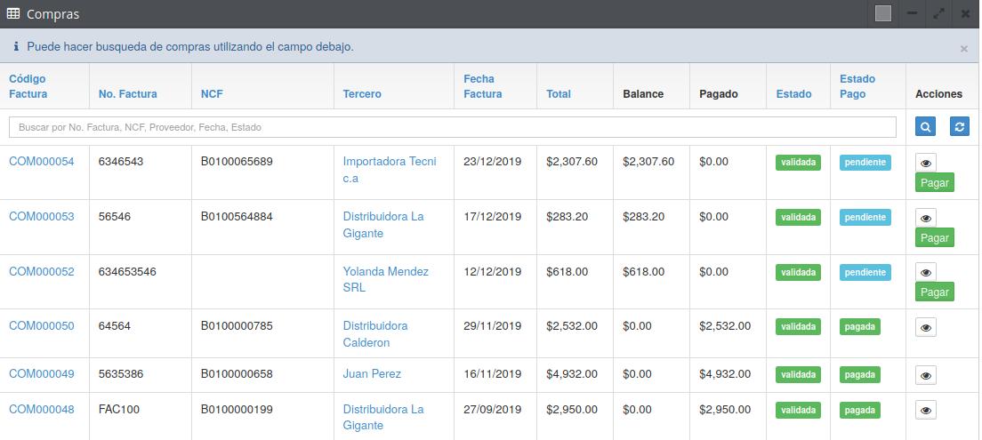 Facturas de compras en Madison