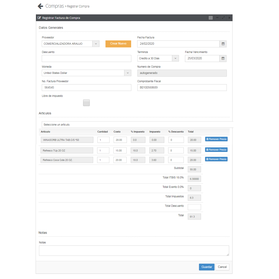 Facturas de compra en Madison