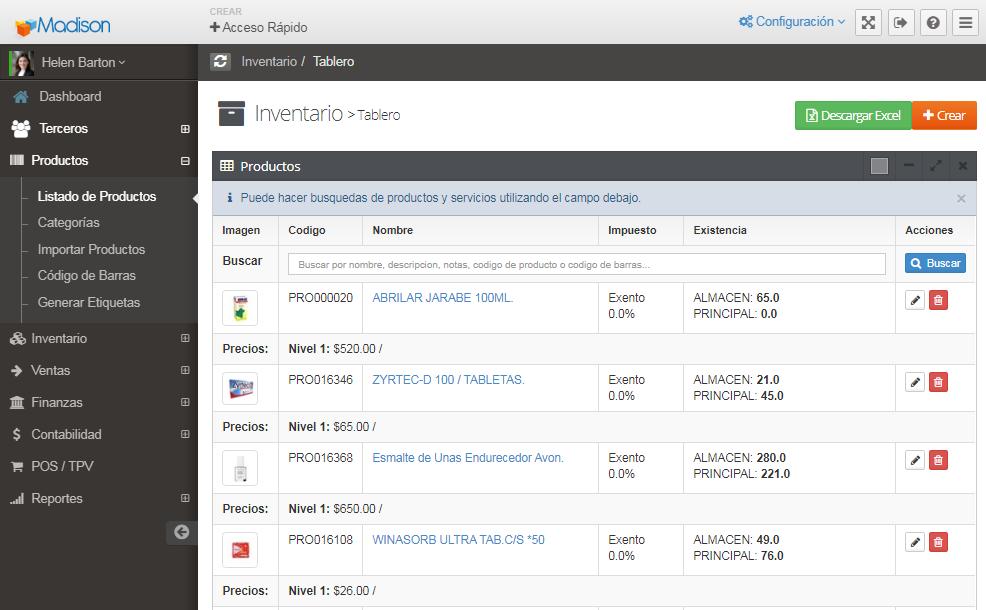 Productos en Madison