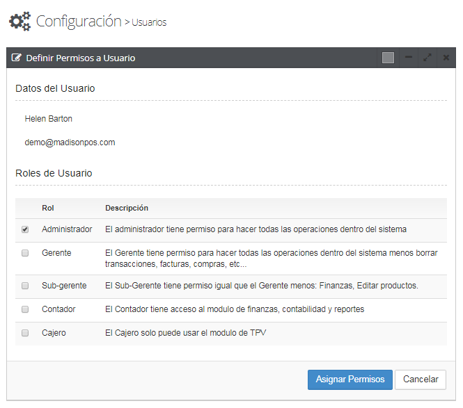 Control de usuarios y permisos en Madison