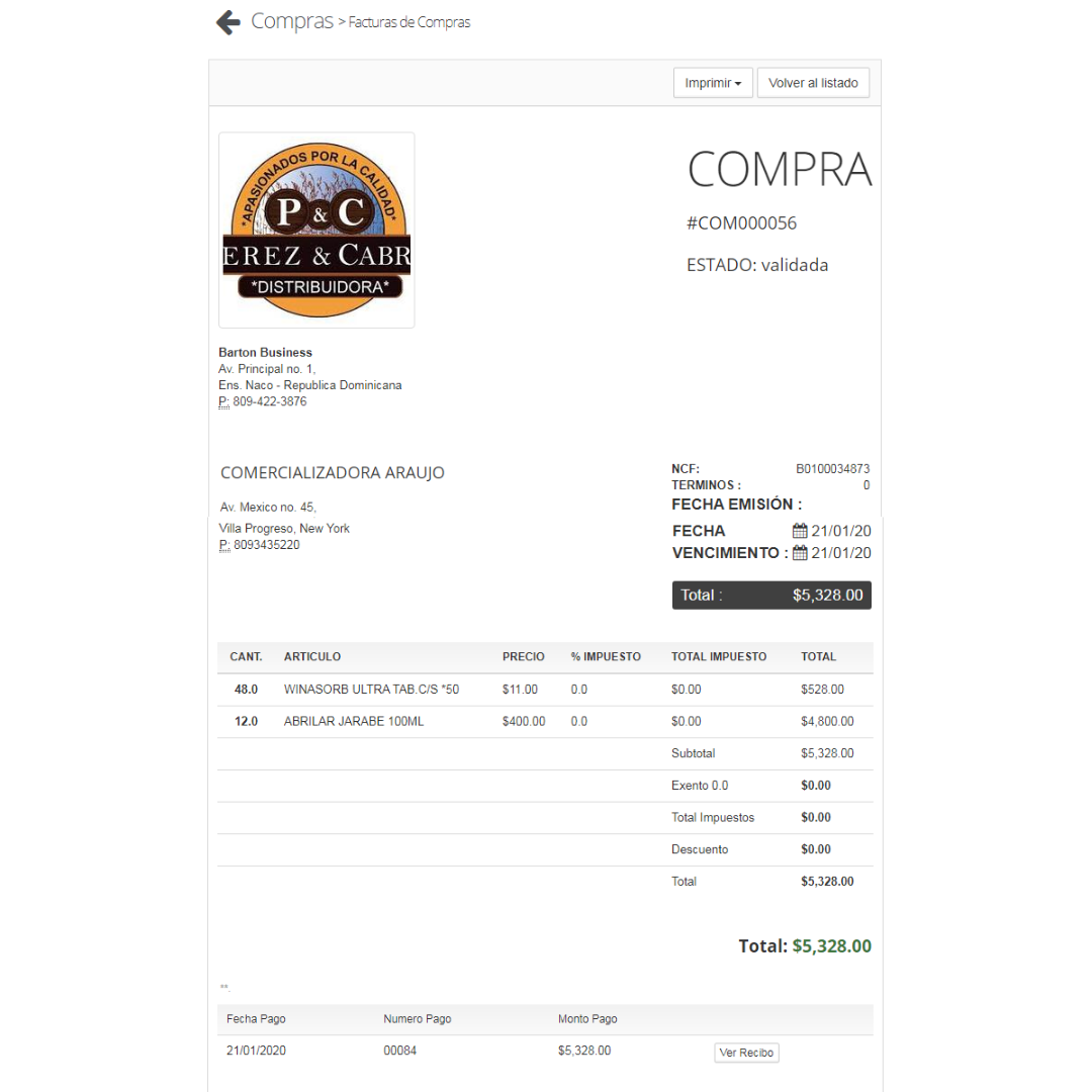 Órdenes de compra en Madison